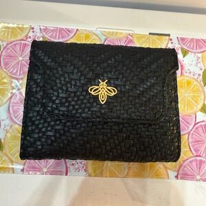 Chic Black Woven Clutch with Gold Bee Accent